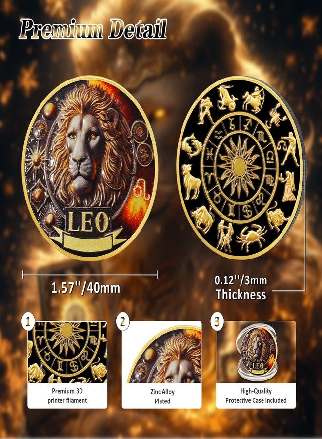 IELCJJ Cool Leo 12 Zodiac Challenge Coin - Twelve Constellations Leo Protective Talisman Coin - Divination Tarot Zodiac Signs Coin - Meaningful Star Good Luck Charms Zodiac Gifts for Men Women Friend Kid - Image 3